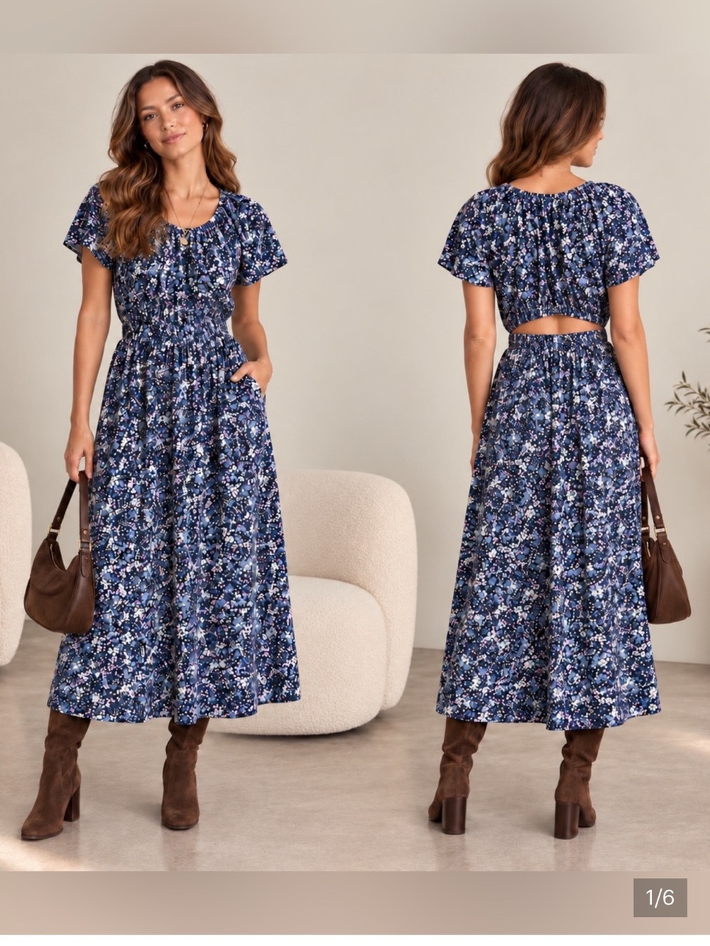 Marine Layer Charlotte Midi Dress Faded Blue Floral XL NEW